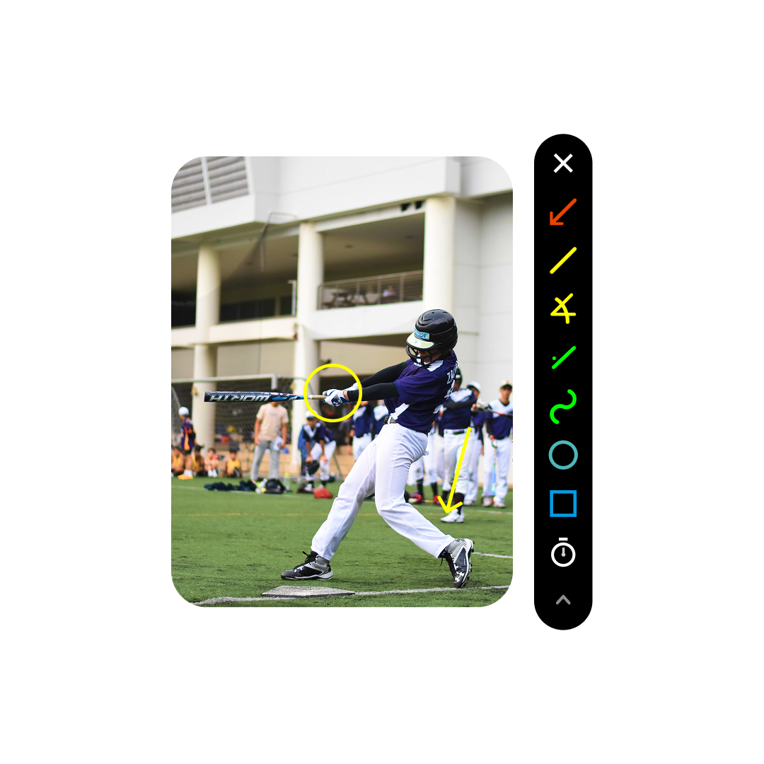 baseball player swinging a baseball bat outside using coachnow's dynamic annotation tools