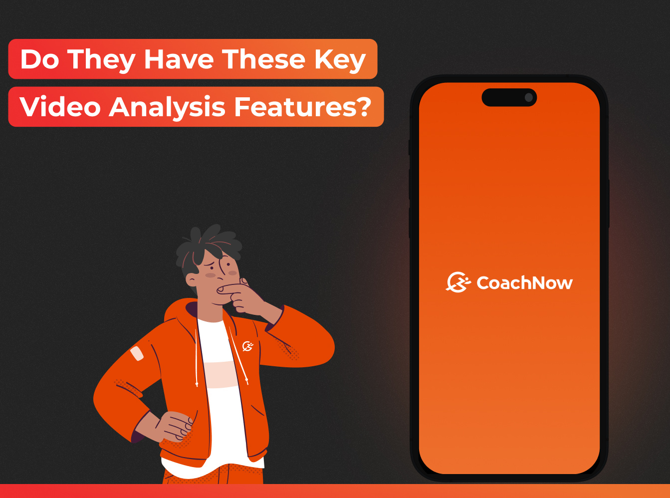 Athlete looking at phone with text "Do they have these key video analysis features"