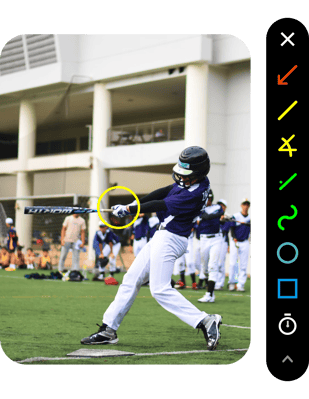 baseball player swinging a baseball bat outside using coachnow's dynamic annotation tools