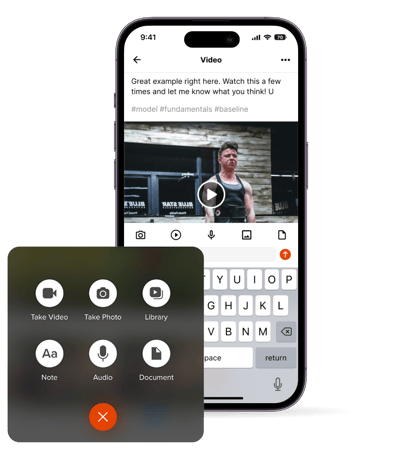 iphone showing a video post of someone weightlifting in the coachnow app