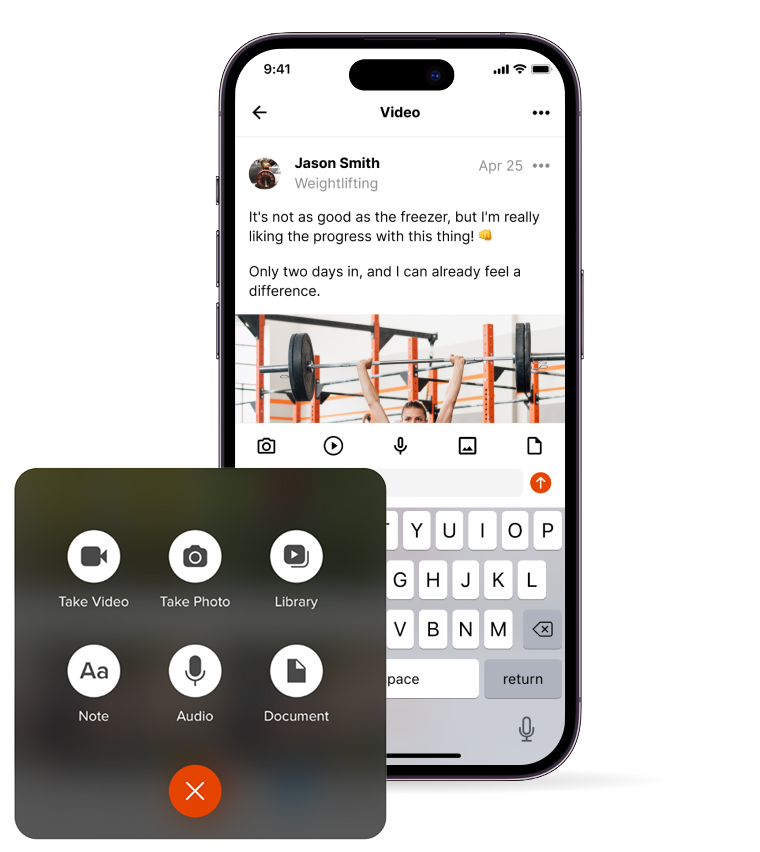 iphone showing a video post of a weightlifter in the coachnow app