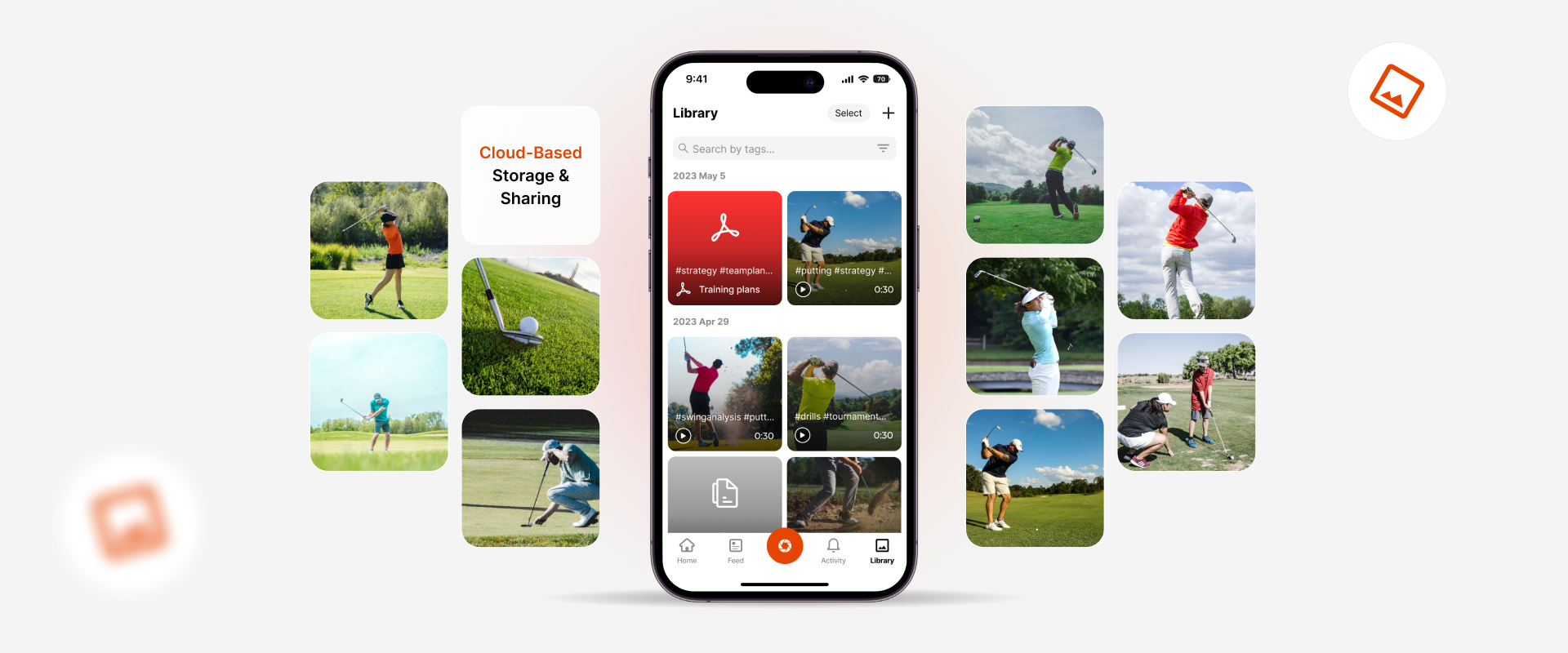 iphone showing coachnow's cloud storage and sharing tools within the app
