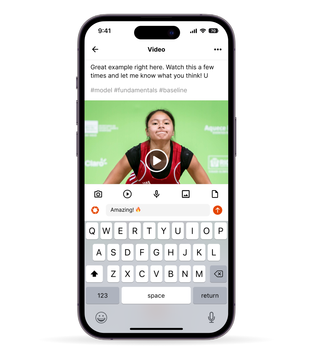 iphone showing video post within coachnow app