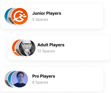 Example lists of junior players, adult players, and pro players in CoachNow