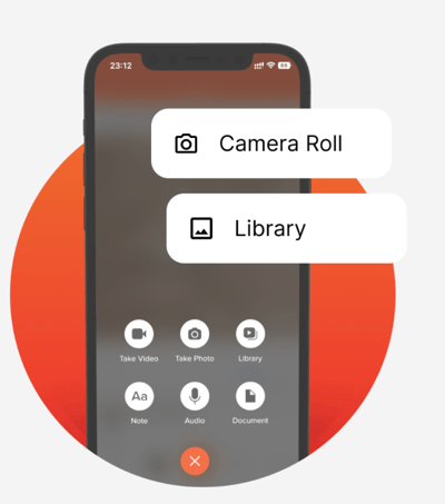 iphone showing camera roll and library buttons in coachnow app
