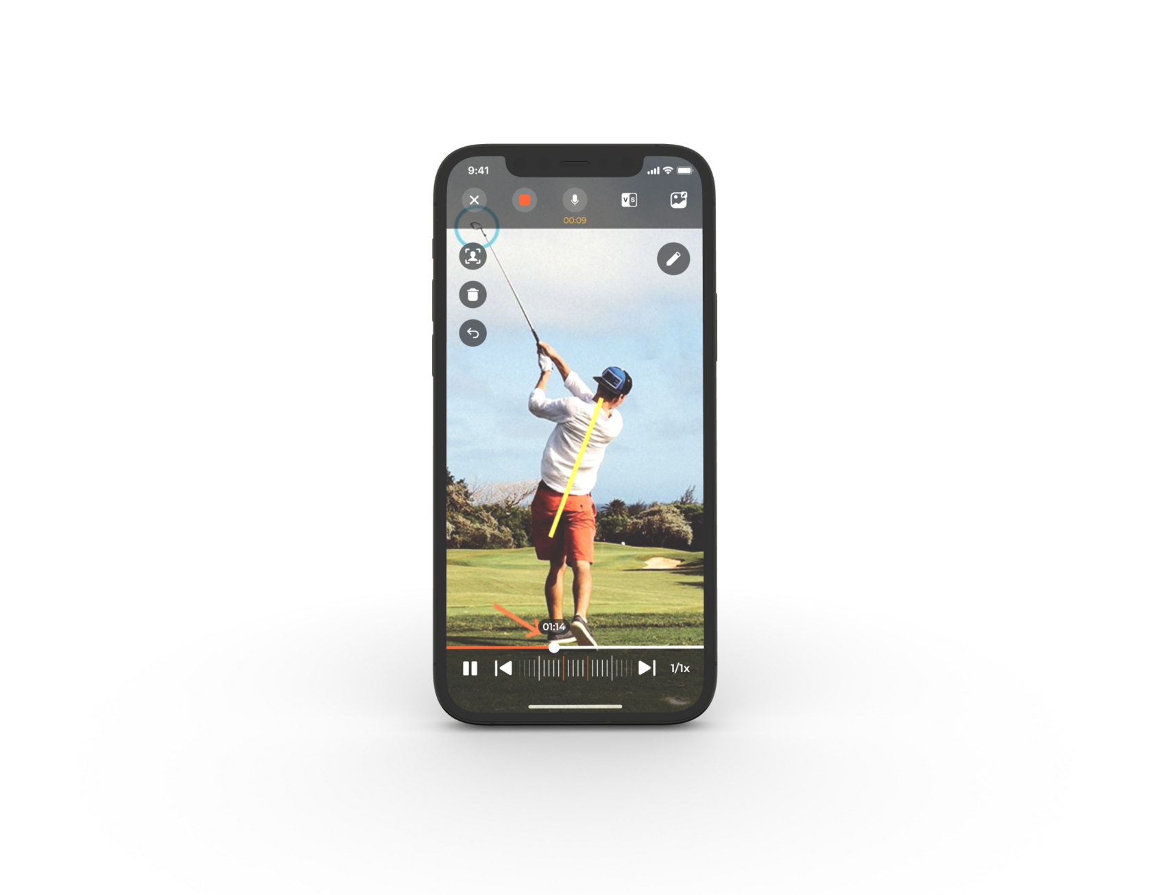 iphone showing golfer outside swinging golf club using angle detection in coachnow app