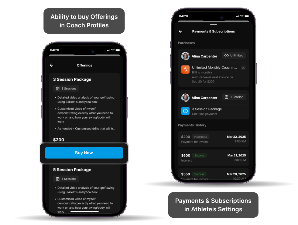 Payments and Subscriptions in CoachNow on iPhone
