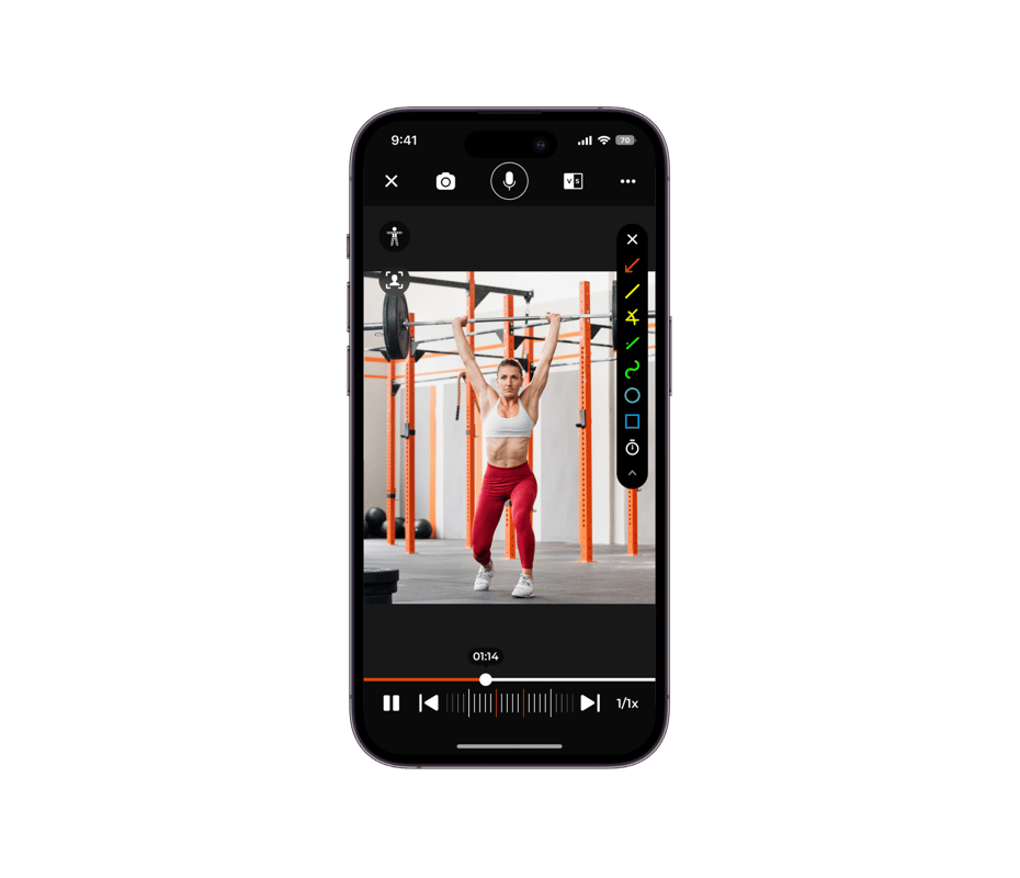 iphone showing video of woman weightlifting using coachnow's video analysis tools