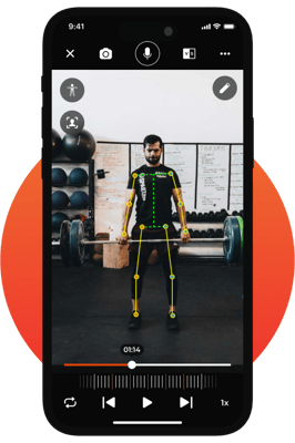 iphone showing man weightlifting in gym using skeleton tracking in coachnow app