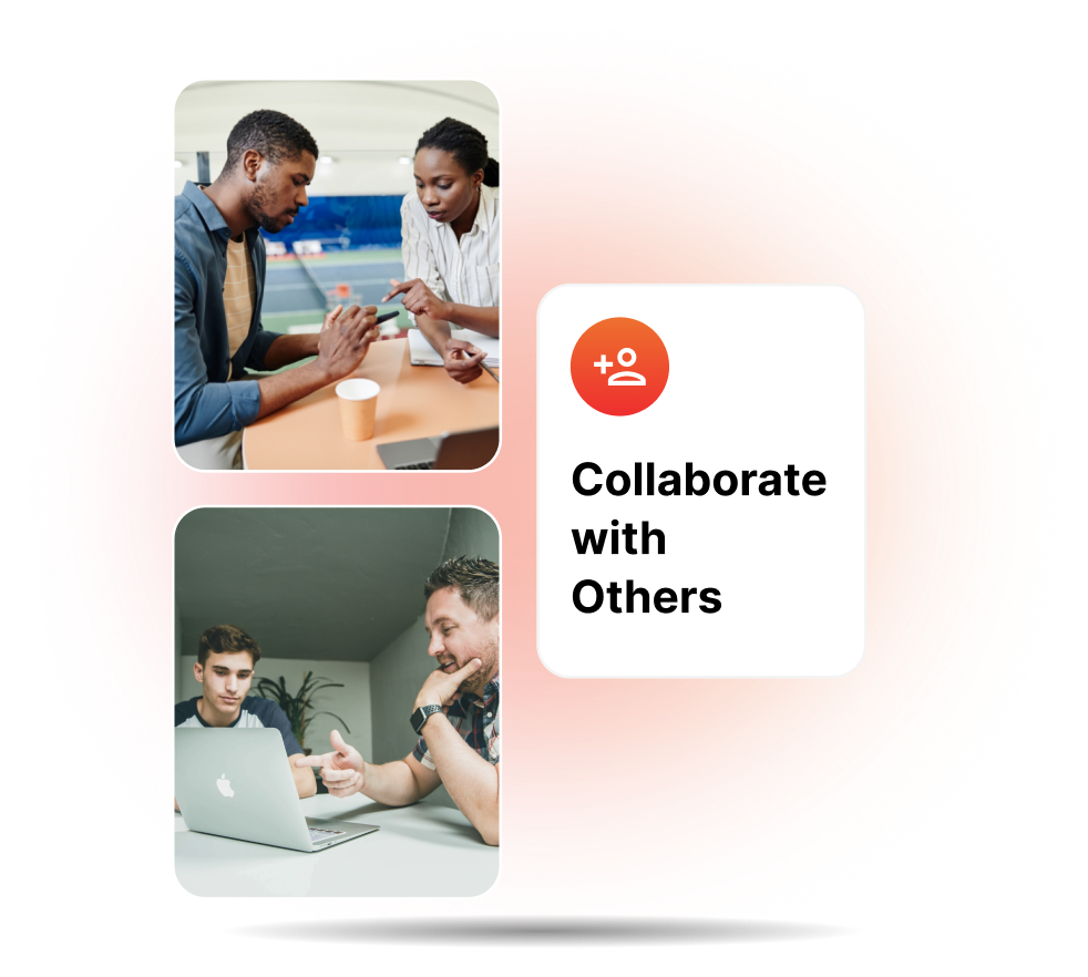 image showing people collaborating on coachnow with text "collaborate with others"