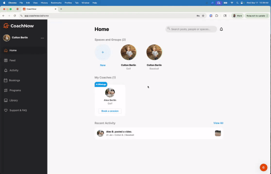 gif showing what athletes seen in coachnow on desktop when they go to book through stripe checkout