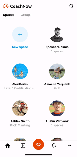 CoachNow mobile app showing how to edit and resend athlete invitations, displaying athlete profiles with options to manage coaching space invites and communication.