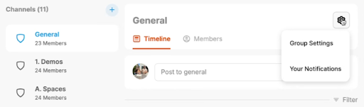 Gear icon in top-right corner of Group settings in CoachNow
