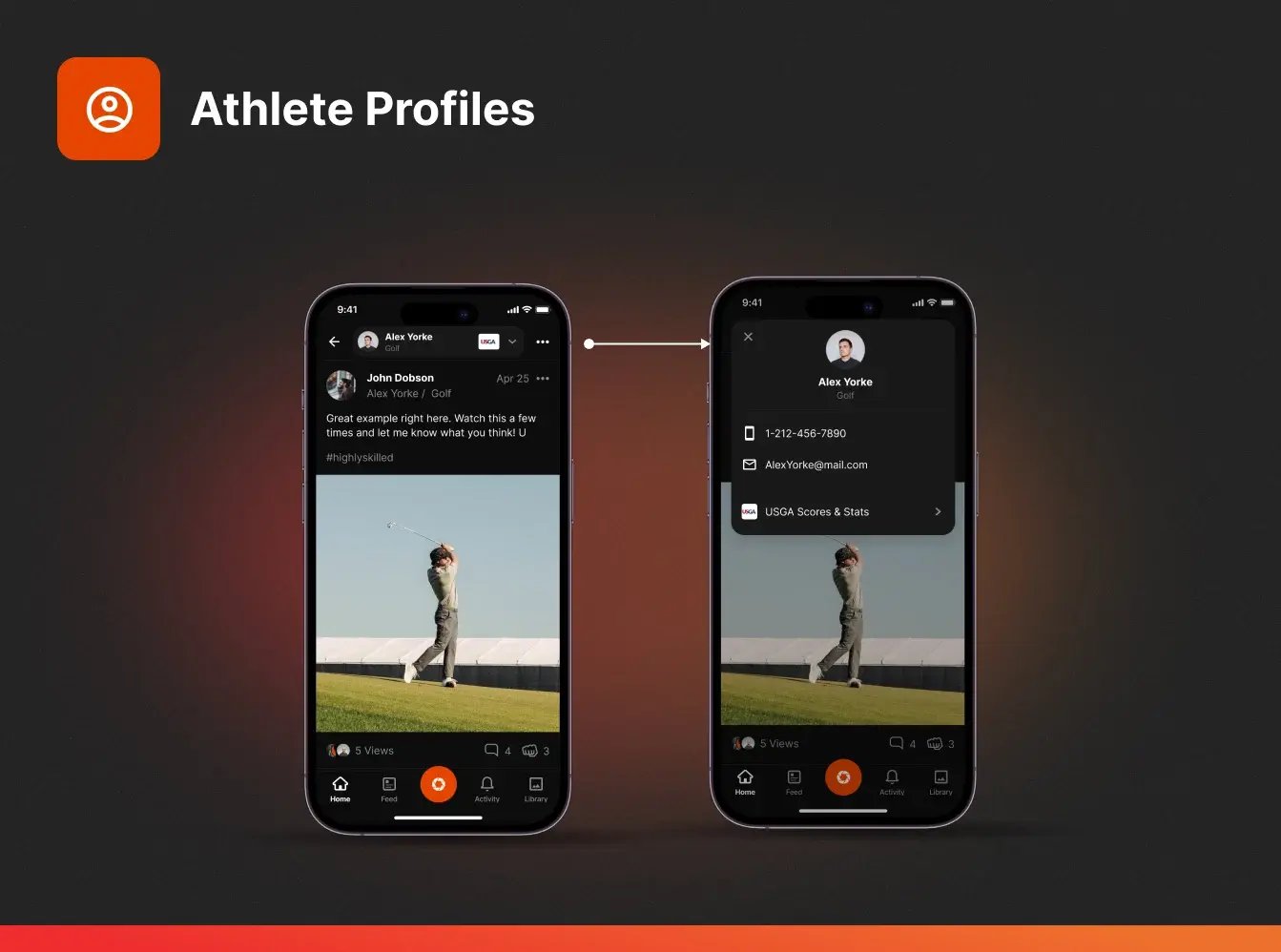 iphones showing an athlete profile in the coacnow app