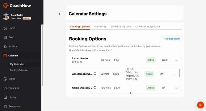 gif showing how coaches can setup collecting upfront payments in coachnow on desktop