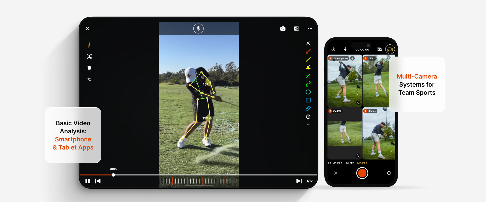 ipad and iphone showing footage of golfers swinging golf clubs outside using video analysis tools ipad and iphone showing footage of golfers swinging golf clubs outside using video analysis tools