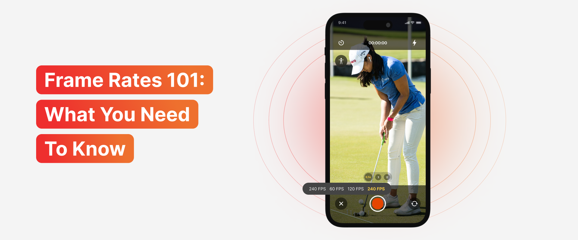 iphone showing video of a woman golfing wearing a blue shirt and khaki pants