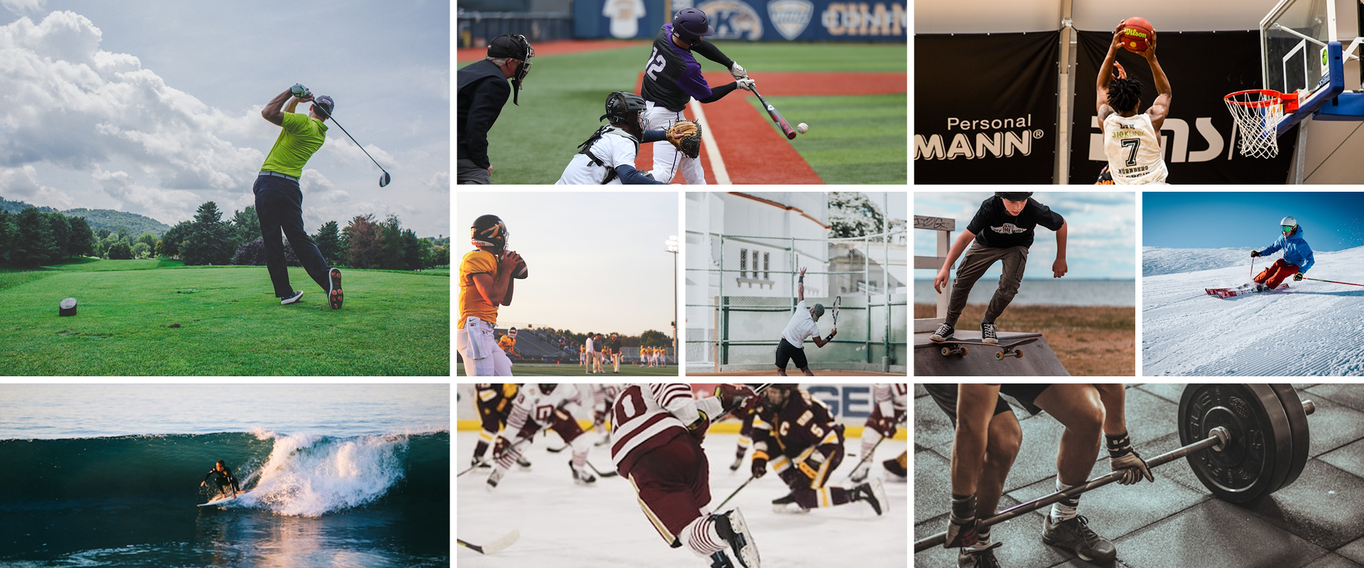 athletes playing golf, baseball, basketball, football, tennis, skateboarding, skiing, surfing, hockey, and weightlifting athletes playing golf, baseball, basketball, football, tennis, skateboarding, skiing, surfing, hockey, and weightlifting